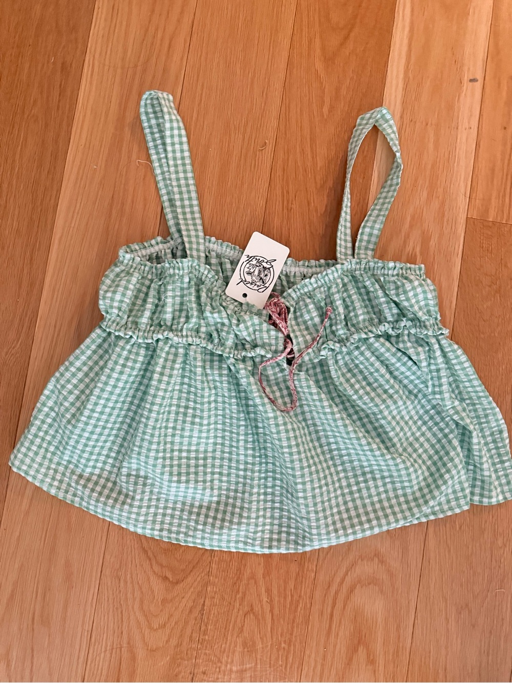 BUCKETLIST Mint Green Gingham Smocked Crop Top